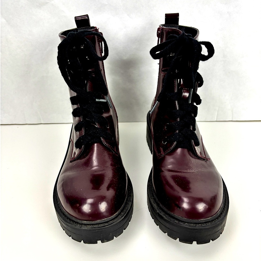 Madden Girl Womens Combat Boots Faux Leather burgundy Lace Up Zip Size 6M